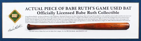 Babe Ruth Yankees X Custom Matted Game Used Baseball Bat Piece