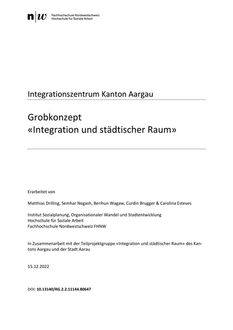 PDF Integrationszentrum Kanton Aargau Grobkonzept Integration Und