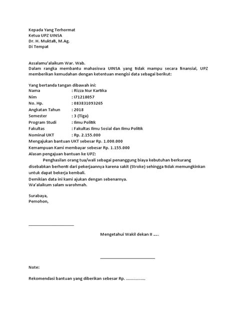 Formulir Pengajuan Bantuan Ukt Pdf