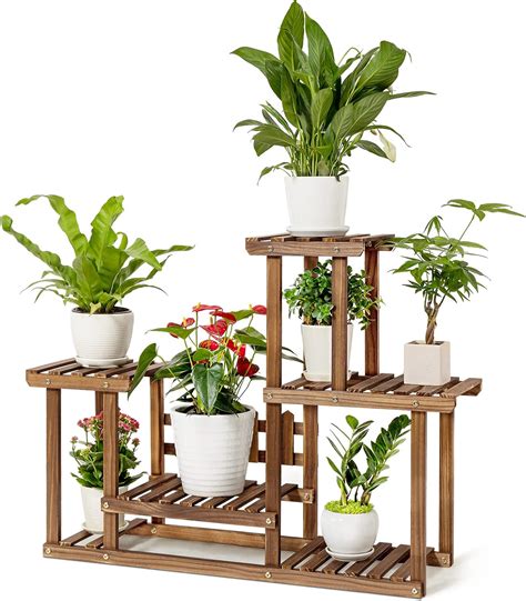 Hblife Pine Wood Plant Stand Indoor Outdoor Multiple Flower Pots