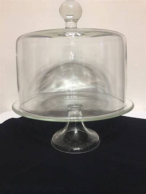 Jumbo Large Tall Display Glass Cake Dome With Floral Design Etsy Uk