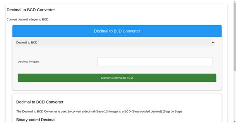 Decimal To BCD Converter Convert Decimal Integer To Binary Coded Decimal