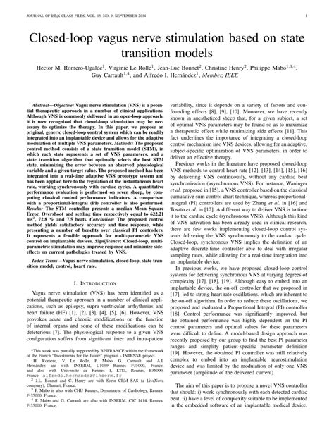 PDF Closed Loop Vagus Nerve Stimulation Based On State Transition Models