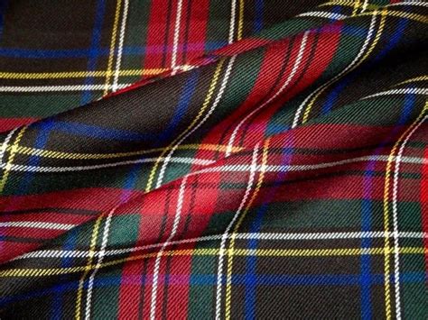 Black Stewart Tartan Plaid Fabric Poly Viscose