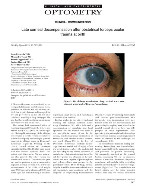 PDF Late Corneal Decompensation After Obstetrical Forceps Ocular