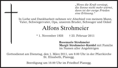 Traueranzeigen Von Alfons Strohmeier Trauer Merkur De