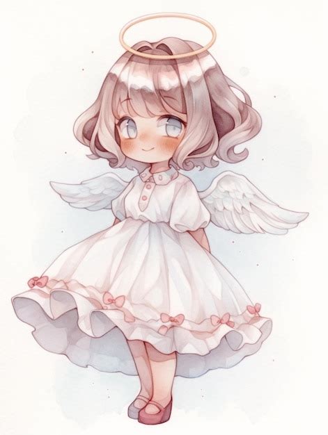 Premium AI Image | Anime style drawing of a little girl dressed in a white dress with angel ...