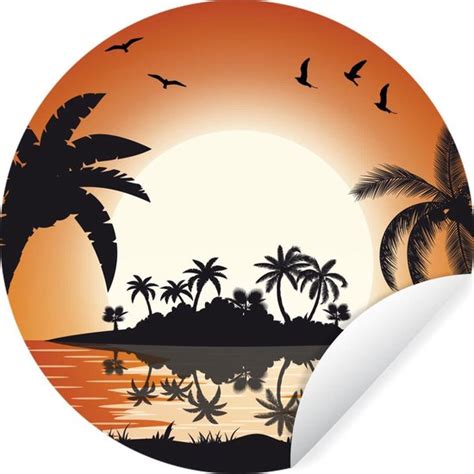 WallCircle Muurstickers Behangcirkel Zon Eiland Zee 100x100