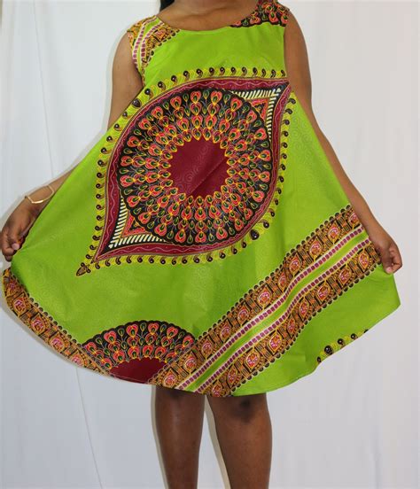 Dashiki African Print Swing Dress Lemon Green Burgundy By Kathyelegantfashion On Etsy