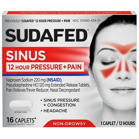 Sudafed 12 Hour Sinus Pressure + Pain Relief Sinus Decongestant | Walgreens