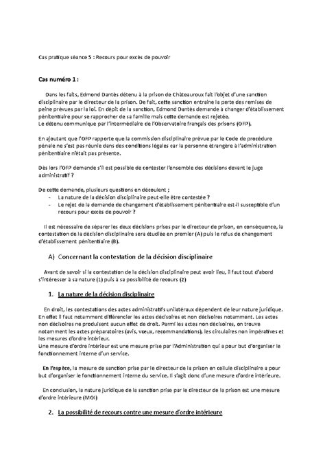 Cas pratique REP adm Cas pratique séance 5 Recours pour excès de