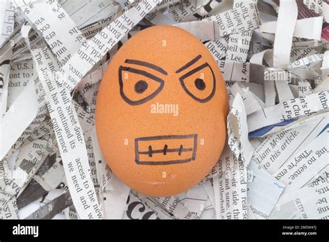 Egg Face Angry On Newspapers Recycle Stock Photo Alamy