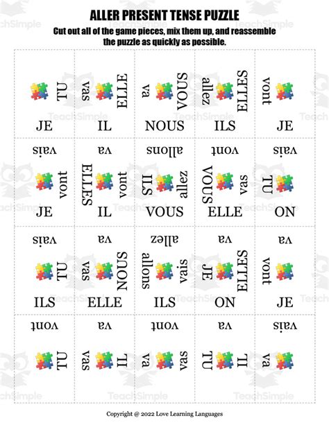 French Aller Present Tense Puzzle By Teach Simple