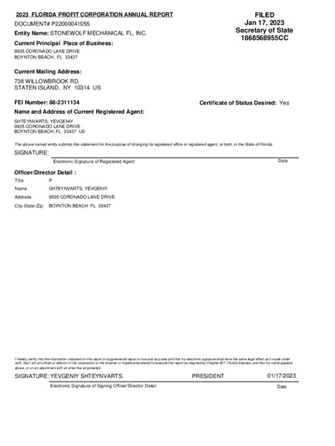 Fillable Online Florida Profit Corporation Annual Report Fax Email ...