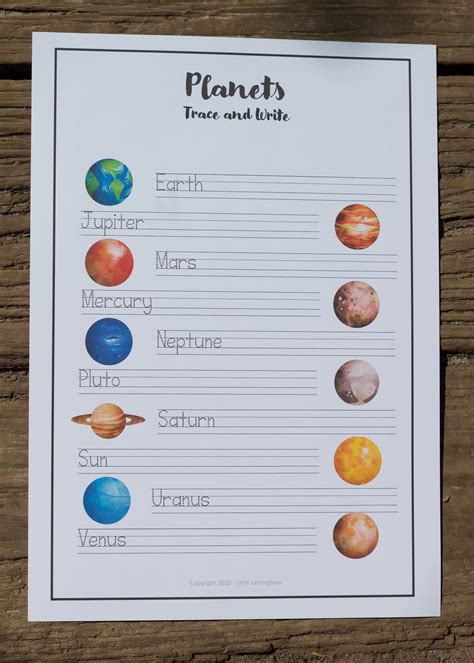 Planets Trace And Write Worksheet Space And Solar System Handwriting And Spelling Activity Space