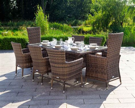 Rattan Garden Dining Table & 8 Chairs in Truffle Brown & Champagne ...