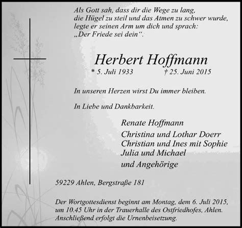 Traueranzeigen Von Herbert Hoffmann Trauer Ms