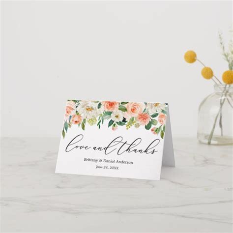 Calligraphy Love Thanks Coral White Floral Note Thank You Card Zazzle