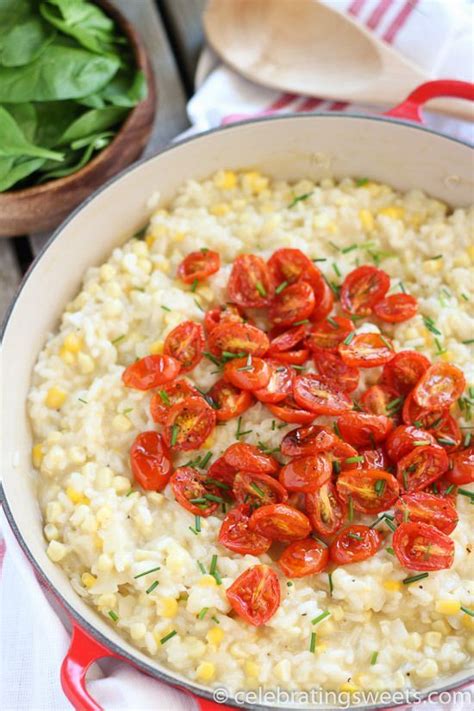 Corn Risotto With Roasted Tomatoes Veggie Dishes Vegetarian Recipes