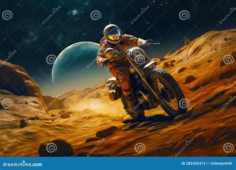 Man Riding On The Back Of Motorcycle On Top Of Dirt Field Generative