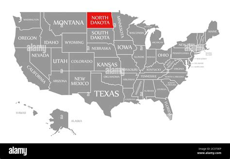 Dakota Del Norte Resaltada En Rojo En El Mapa De Los Estados Unidos De