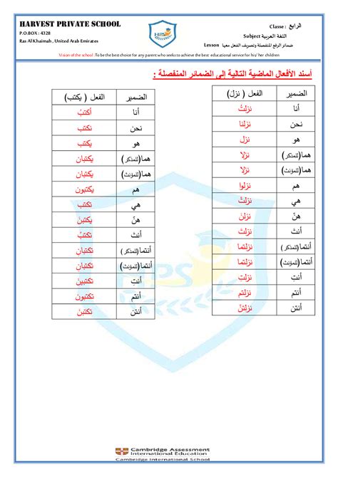 أوراق عمل ضمائر الرفع المنفصلة لغة عربية الصف الرابع سراج