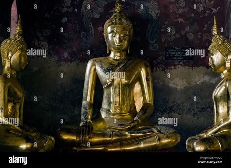 Golden Buddhas In Wat Suthat Bangkok Thailand Stock Photo Alamy