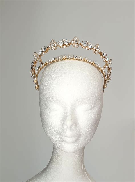 Kokoshnik Tiara Wedding Pearl Crown Bridal Tiara Double Crown Wedding