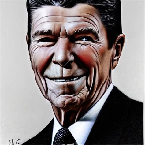 Pencil Portrait Of Ronald Reagan By Mc Escher N 9 Stable Diffusion