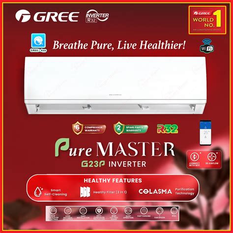 Gree Pure Master Inverter Air Conditioner Hp Hp Wifi Smart