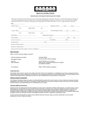 Fillable Online Insurance Information Request Form Miami Orthodontics