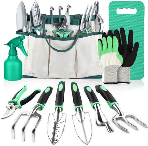 Blostm Gardening Tools Set 11 Pcs Heavy Duty Garden Tools For Gardening With Waterproof Tote