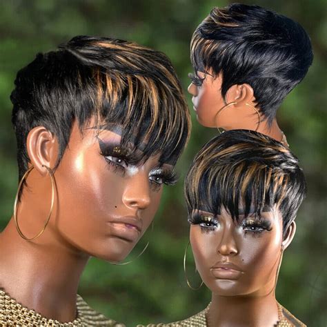 Short Pixie Cut Wig Human Hair Wig With Bangs Mullet Wigs Blonde Black