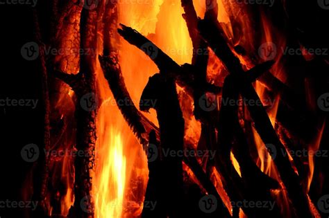 Close up of burning logs in the fireplace on black background 2859042 ...