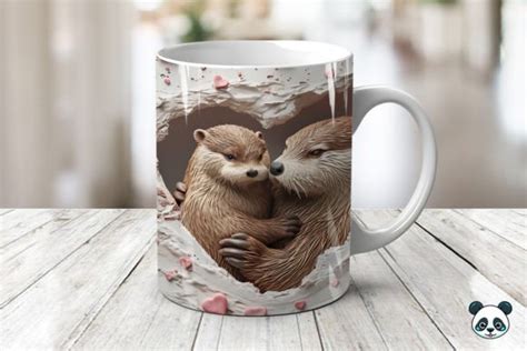 Mom & Baby Otters 3D Mug Wrap Graphic by Pandastic · Creative Fabrica