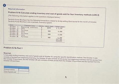 Solved Required Information Problem 6 1A Calculate Endin