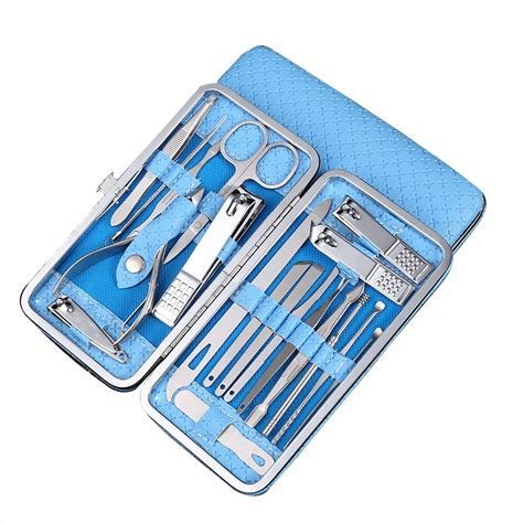 Set Piese Manichiura Pedichiura Uazeo Inox Argintiu Albastru