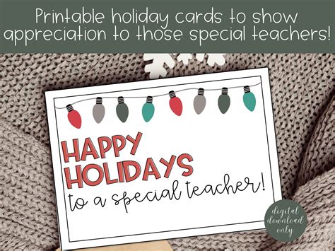 Printable Christmas Cards for Teacher Teacher Gift, Printable Holiday ...