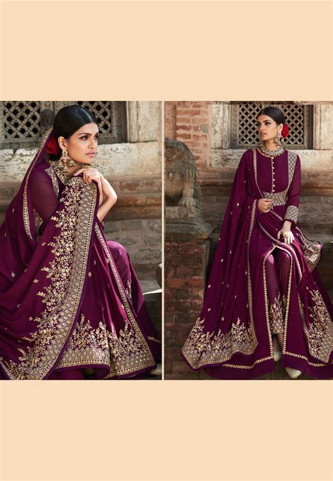 Purple Georgette Center Slit Anarkali Suit 22302