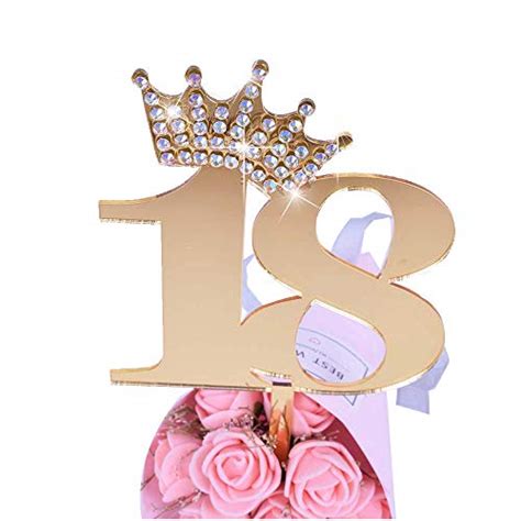 YUINYO Crown Gold Glitter Happy Birthday Cake Topper Forever 18 Party