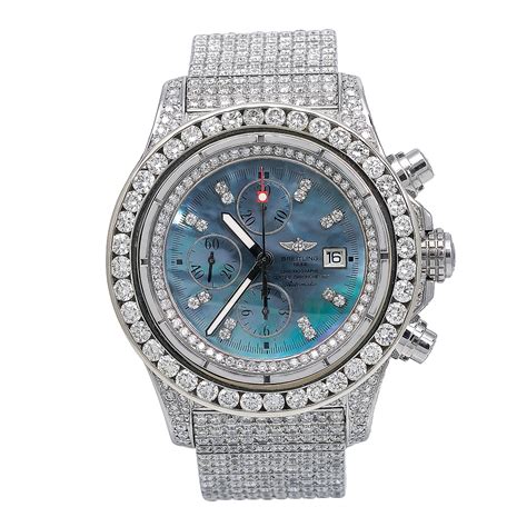 48mm Iced Out Diamond Breitling Super Avenger Watch For Men Blue Mop 24 85c 968656