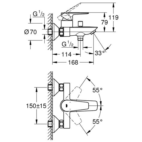 Grohe Bauedge Wall Bathshower Mixer Tap 23604 23604001