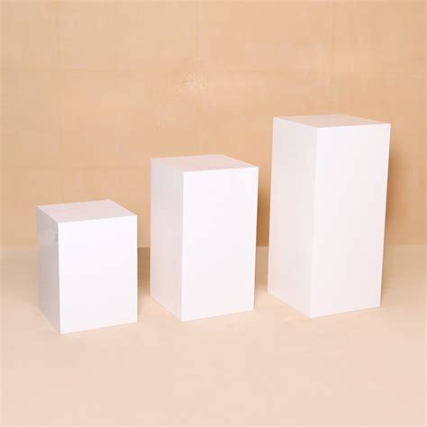 Set Of 3 White Acrylic Cube Display Plinth Pedestal