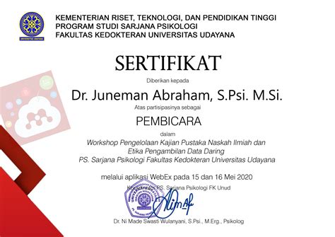 Sertifikat Pembicara Juneman Abraham Indonesian Social Psychologist