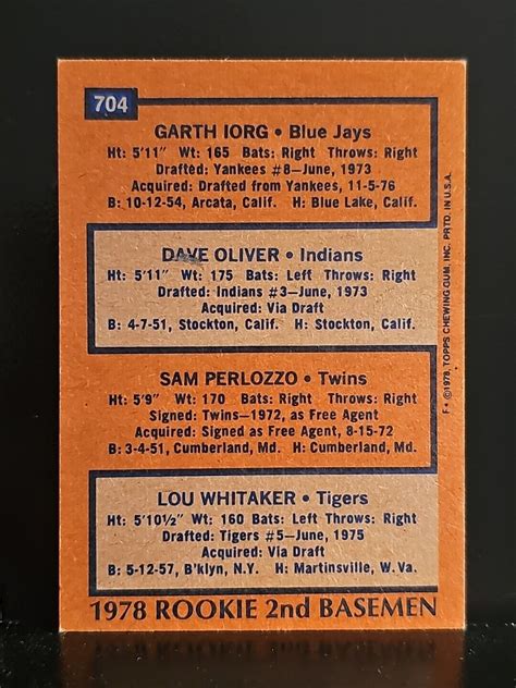 1978 Topps 704 Lou Whitaker RC HOF TIGERS EBay