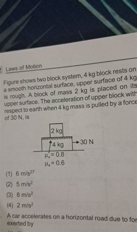 Laws Of Motion Figure Shows Two Block System 4 Kg Block Rests On A Smoot