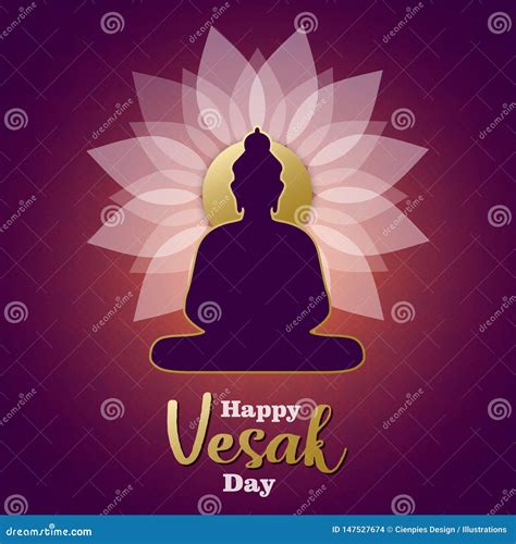 Happy Vesak Day Card Of Lotus Flower And Buddha Stock Vector