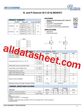 IRF7319TRPBF 데이터시트 PDF VBsemi Electronics Co Ltd