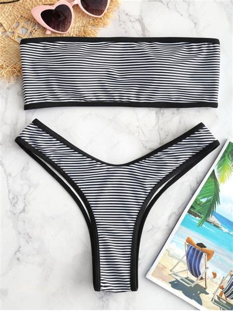 [13 Off] 2021 Zaful Striped Bandeau Bikini Set In Multi Zaful