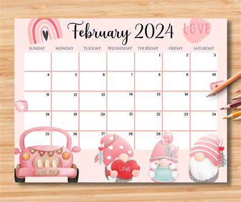 Editable February 2024 Calendar Sweet Valentine With Love Etsy Artofit